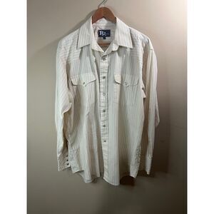 Vintage Double R‎ Resistol Pearl Snap Western Striped Yellow Shirt - Mens Large
